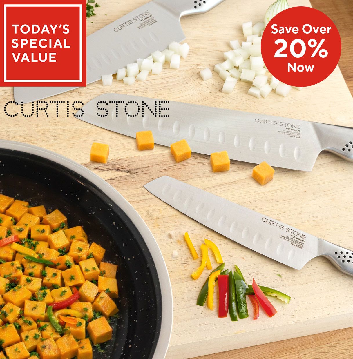 Curtis Stone 3 Piece Santoku Knife Set in Gift Boxes