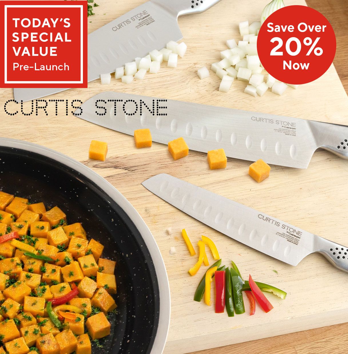 Curtis Stone 3 Piece Santoku Knife Set in Gift Boxes