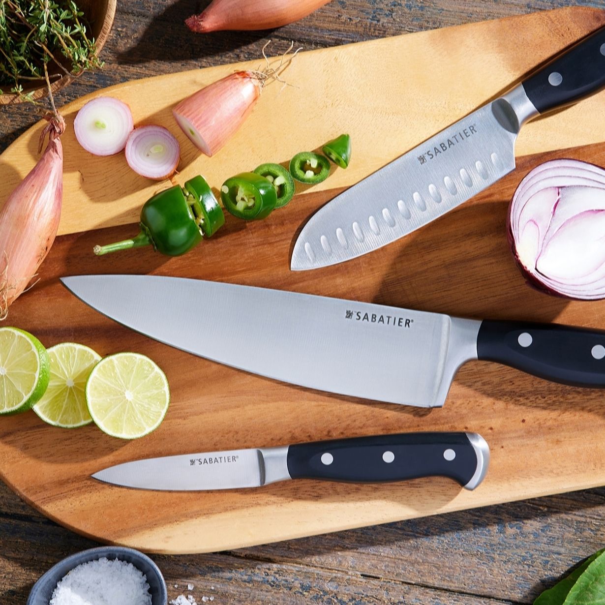 Sabatier Edgekeeper Set of 3 Stainless Steel Knives in Gift Box