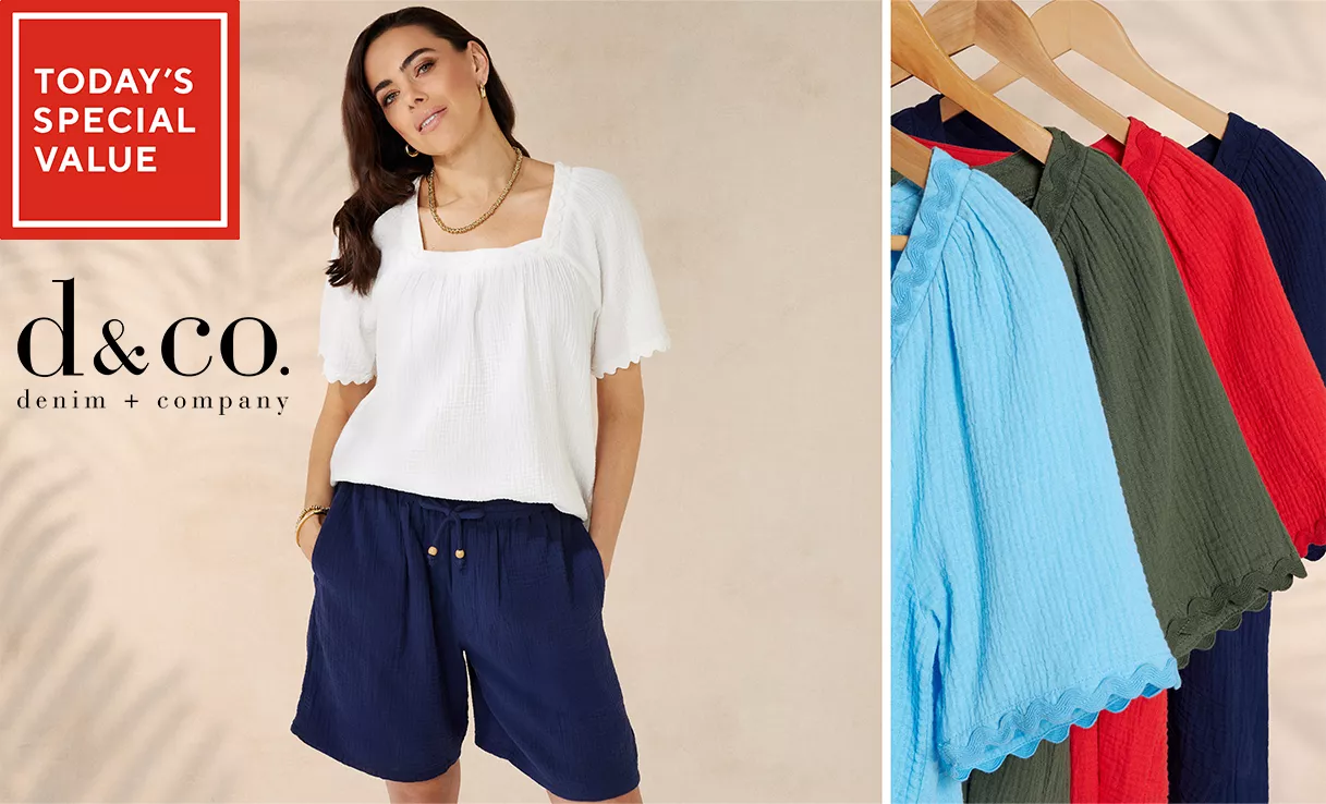 Spread the cost of this Denim and Co. Pure cotton textured top with Trim