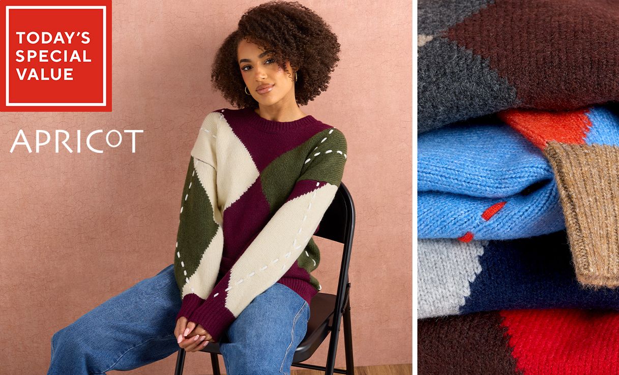 Spread the cost of this Apricot Argyle Diamond Colour Block Jumper